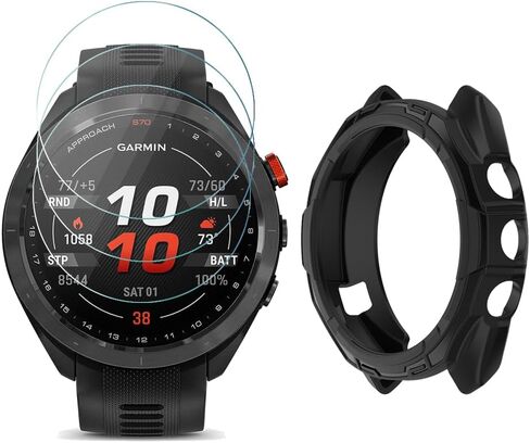 SHUAXI Watch Screen Protector (3+1Pack) Compatible for Garmin Approach S70 47mm, Tempered Glass Film Anti-Scratch High Definition Full Coverage and Soft TPU Protective Case in Kuwait