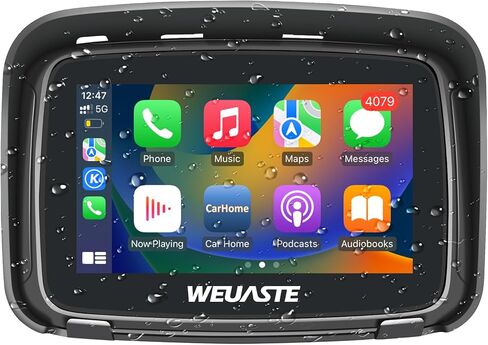 شاشة تشغيل سيارة Apple المحمولة من WEUASTE للدراجات النارية، Apple CarPlay اللاسلكي وAndroid Auto للدراجات النارية، ملاحة GPS Carplay للدراجات النارية، شاشة لمس مقاومة للماء 5 بوصات، بلوتوث مزدوج، دعم Siri in Kuwait