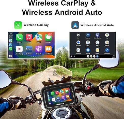 شاشة تشغيل سيارة Apple المحمولة من WEUASTE للدراجات النارية، Apple CarPlay اللاسلكي وAndroid Auto للدراجات النارية، ملاحة GPS Carplay للدراجات النارية، شاشة لمس مقاومة للماء 5 بوصات، بلوتوث مزدوج، دعم Siri in Kuwait
