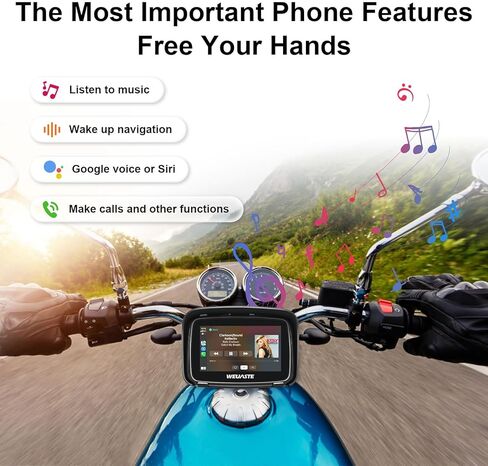 شاشة تشغيل سيارة Apple المحمولة من WEUASTE للدراجات النارية، Apple CarPlay اللاسلكي وAndroid Auto للدراجات النارية، ملاحة GPS Carplay للدراجات النارية، شاشة لمس مقاومة للماء 5 بوصات، بلوتوث مزدوج، دعم Siri in Kuwait