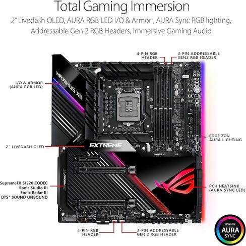 اسس لوحة ام للالعاب روج ماكسيموس XII اكستريم Z490 (واي فاي 6) LGA 1200 (انتل الجيل العاشر) EATX (16 مرحلة طاقة، 10 جيجا وشبكة LAN انتل 2.5G، بطاقة تمديد مروحة وبطاقة ثاندربولت EX 3-TR، 2 انش ليفيداش in Saudi Arabia