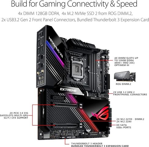 اسس لوحة ام للالعاب روج ماكسيموس XII اكستريم Z490 (واي فاي 6) LGA 1200 (انتل الجيل العاشر) EATX (16 مرحلة طاقة، 10 جيجا وشبكة LAN انتل 2.5G، بطاقة تمديد مروحة وبطاقة ثاندربولت EX 3-TR، 2 انش ليفيداش in Saudi Arabia