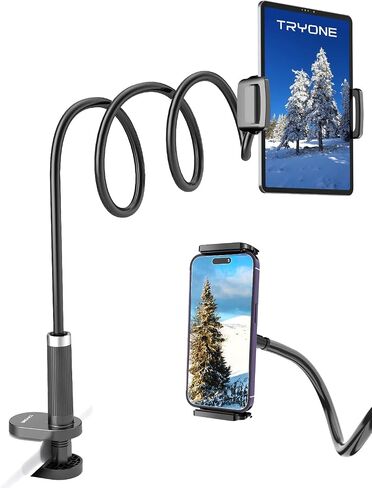 حامل الكمبيوتر اللوحي Tryone Gooseneck للسرير، ذراع مرن قابل للتعديل، مشبك تثبيت على الطاولة متوافق مع iPad Air Mini | تابات جالاكسي | أوقد النار | سويتش أو أجهزة أخرى مقاس 4.7-10.5 بوصة in Kuwait