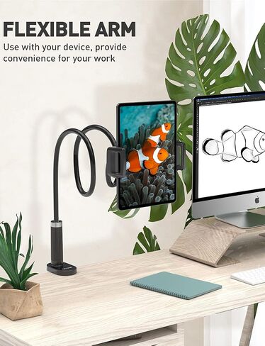 حامل الكمبيوتر اللوحي Tryone Gooseneck للسرير، ذراع مرن قابل للتعديل، مشبك تثبيت على الطاولة متوافق مع iPad Air Mini | تابات جالاكسي | أوقد النار | سويتش أو أجهزة أخرى مقاس 4.7-10.5 بوصة in Kuwait