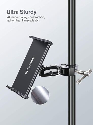 elitehood Metal iPad Mic Stand Holder, 360° Swivel Tilt Microphone Stand Phone Holder Mount, Aluminum Tablet Clamp Adapter for All Phone, iPad Pro 12.9/11, iPad, iPad Mini Air and More 4-12.9" Tablet in Kuwait
