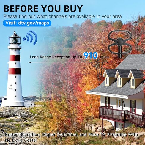 910 Miles Long Range TV Antenna-2023 Newest Digital TV Antenna-Support Double TV,360° Adjustable/Reception Indoor Outdoor Antenna Support 8K 4K 1080p&All Old TV-Signal Booster with 32FT Coaxial Cable in Kuwait