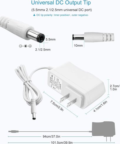 ALITOVE 5 فولت مصدر طاقة 5 فولت 1 أمبير محول تيار متردد أبيض 100-240 فولت تيار متردد إلى تيار مستمر 5 فولت سلك طاقة 5 فولت 1 أمبير محول طاقة مع طرف 5.5 × 2.5 مم 2.1 مم لمكبرات الصوت LED وأجهزة توجيه شاشة الإنترنت، أبيض in Kuwait