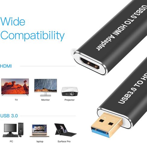 محول DYSYXD USB إلى HDMI USB 3.0 إلى HDMI للتلفزيون عالي الدقة/الشاشات/أجهزة العرض 1080P USB 3.0 إلى HDMI محول الصوت متوافق مع نظام التشغيل Windows 10 in Kuwait