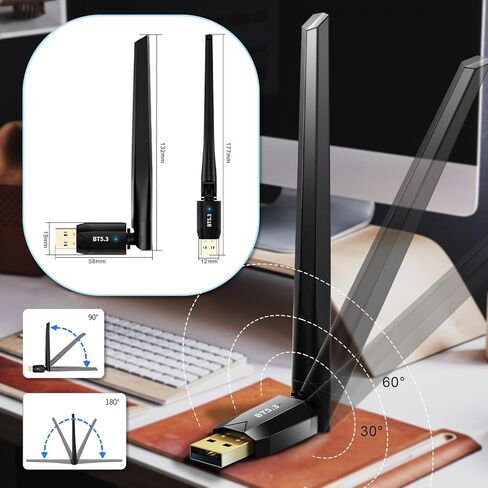 Bluetooth Adapter for PC - Long Range USB Bluetooth 5.3 Dongle (EDR & BLE) - 492FT/150M Wireless Transfer Transmitter Receive for Desktop Laptop, Plug & Play, Supports Windows 11/10/8.1/7 in Saudi Arabia
