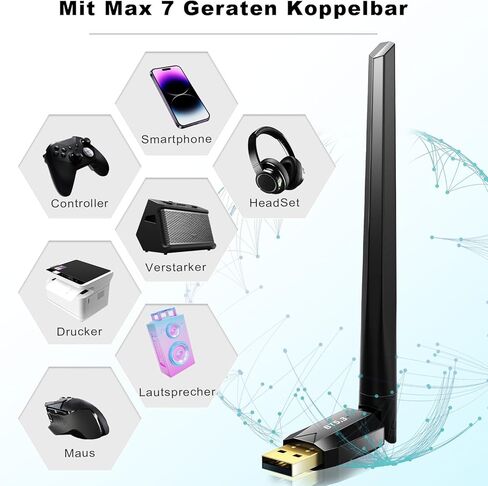 Bluetooth Adapter for PC - Long Range USB Bluetooth 5.3 Dongle (EDR & BLE) - 492FT/150M Wireless Transfer Transmitter Receive for Desktop Laptop, Plug & Play, Supports Windows 11/10/8.1/7 in Saudi Arabia