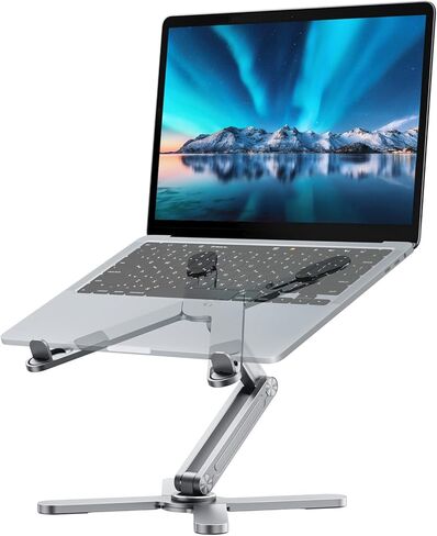 حامل كمبيوتر محمول قابل للطي للمكتب من إم سي شوز، حامل كمبيوتر من الألومنيوم مع قاعدة دوارة 360 درجة، حامل كمبيوتر محمول قابل للتعديل يحمل ما يصل إلى 15.6 بوصة - رمادي in Kuwait