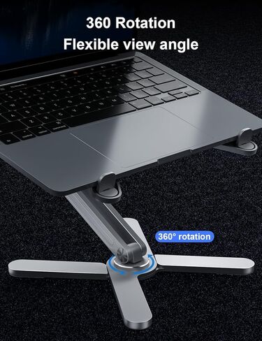 حامل كمبيوتر محمول قابل للطي للمكتب من إم سي شوز، حامل كمبيوتر من الألومنيوم مع قاعدة دوارة 360 درجة، حامل كمبيوتر محمول قابل للتعديل يحمل ما يصل إلى 15.6 بوصة - رمادي in Kuwait