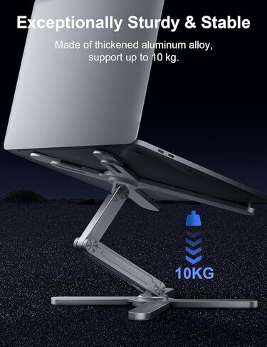 حامل كمبيوتر محمول قابل للطي للمكتب من إم سي شوز، حامل كمبيوتر من الألومنيوم مع قاعدة دوارة 360 درجة، حامل كمبيوتر محمول قابل للتعديل يحمل ما يصل إلى 15.6 بوصة - رمادي in Kuwait