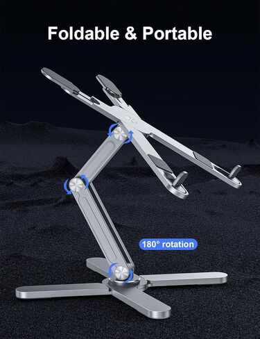 حامل كمبيوتر محمول قابل للطي للمكتب من إم سي شوز، حامل كمبيوتر من الألومنيوم مع قاعدة دوارة 360 درجة، حامل كمبيوتر محمول قابل للتعديل يحمل ما يصل إلى 15.6 بوصة - رمادي in Kuwait