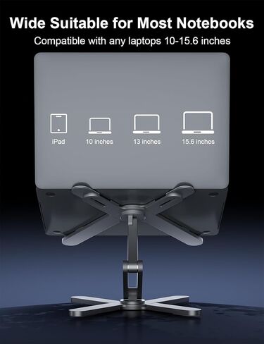 حامل كمبيوتر محمول قابل للطي للمكتب من إم سي شوز، حامل كمبيوتر من الألومنيوم مع قاعدة دوارة 360 درجة، حامل كمبيوتر محمول قابل للتعديل يحمل ما يصل إلى 15.6 بوصة - رمادي in Kuwait