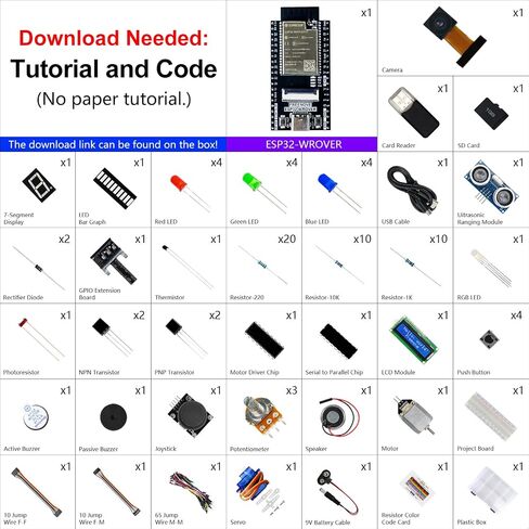 FREENOVE Super Starter Kit for ESP32-WROVER (Included) (Compatible with Arduino IDE), Onboard Camera Wireless, Python C, 536-Page Detailed Tutorial, 173 Items, 82 Projects in Saudi Arabia