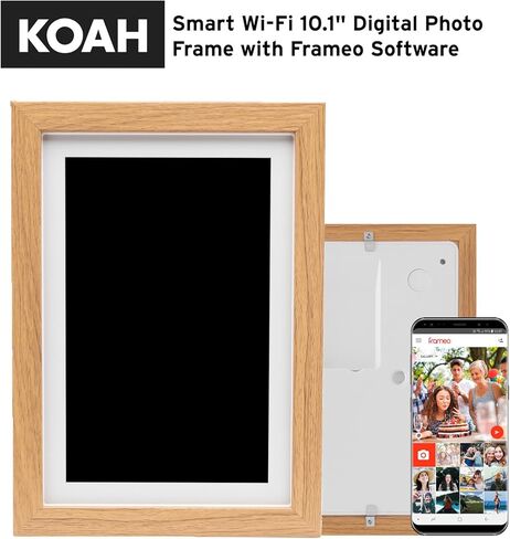 إطار صور رقمي Koah Smart WiFi مقاس 10.1 بوصة مع مساحة تخزين FRAMEO سعة 8 جيجابايت (خشب) مع بطاقة ذاكرة UHS-I microSDHC سعة 32 جيجابايت مع محول SD (عنصران) in Kuwait