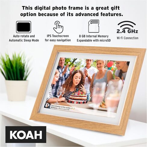 إطار صور رقمي Koah Smart WiFi مقاس 10.1 بوصة مع مساحة تخزين FRAMEO سعة 8 جيجابايت (خشب) مع بطاقة ذاكرة UHS-I microSDHC سعة 32 جيجابايت مع محول SD (عنصران) in Kuwait