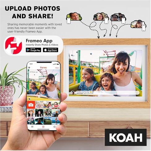 إطار صور رقمي Koah Smart WiFi مقاس 10.1 بوصة مع مساحة تخزين FRAMEO سعة 8 جيجابايت (خشب) مع بطاقة ذاكرة UHS-I microSDHC سعة 32 جيجابايت مع محول SD (عنصران) in Kuwait