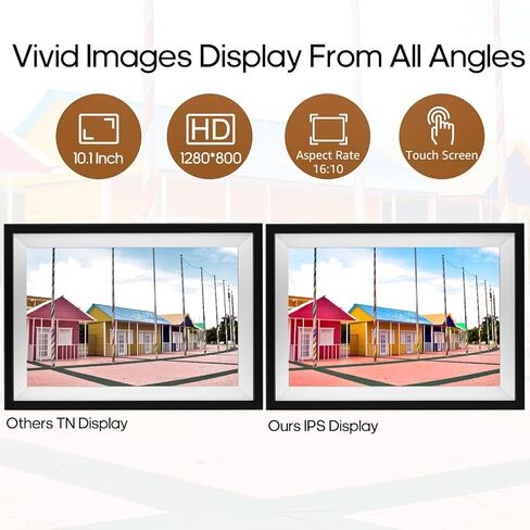 إطار صور رقمي واي فاي مقاس 10.1 بوصة من FRAMEO، إطار صور سحابي ذكي بشاشة لمس IPS مع مساحة تخزين كبيرة 64 جيجابايت و2 جيجابايت من ذاكرة الوصول العشوائي لتشغيل الوسائط بشكل أكثر سلاسة، إعداد سهل لمشاركة الصور/مقاطع الفيديو عبر تطبيق Frameo in Kuwait