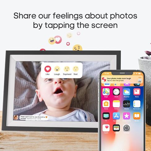 إطار صور رقمي واي فاي مقاس 10.1 بوصة من FRAMEO، إطار صور سحابي ذكي بشاشة لمس IPS مع مساحة تخزين كبيرة 64 جيجابايت و2 جيجابايت من ذاكرة الوصول العشوائي لتشغيل الوسائط بشكل أكثر سلاسة، إعداد سهل لمشاركة الصور/مقاطع الفيديو عبر تطبيق Frameo in Kuwait