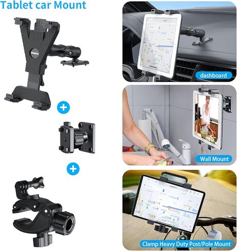 PLDHPRO iPad Holder for car Heavy Duty Drill Base, Compatible with iPad/iPad Mini Samsung Galaxy (All 7" - 11.5") Tablets, Tablet Mount for Desk/Car/Wall/Truck/Commercial Vehicles Dash in Kuwait