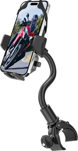 حامل هاتف دراجة نارية بذراع طويل من Aozcu، [حبل آمن مطور] حامل هاتف محمول للدراجة لسكوتر ATV، حامل هاتف بمقود يدور 360 درجة لدراجة التجوال الجبلية، مناسب لهاتف iPhone وAndroid مقاس 4-7 بوصات in Kuwait