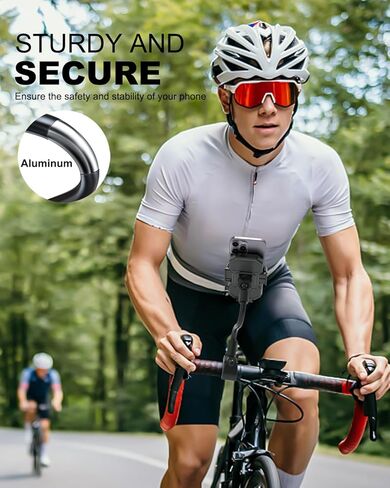 حامل هاتف دراجة نارية بذراع طويل من Aozcu، [حبل آمن مطور] حامل هاتف محمول للدراجة لسكوتر ATV، حامل هاتف بمقود يدور 360 درجة لدراجة التجوال الجبلية، مناسب لهاتف iPhone وAndroid مقاس 4-7 بوصات in Kuwait