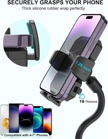 حامل هاتف دراجة نارية بذراع طويل من Aozcu، [حبل آمن مطور] حامل هاتف محمول للدراجة لسكوتر ATV، حامل هاتف بمقود يدور 360 درجة لدراجة التجوال الجبلية، مناسب لهاتف iPhone وAndroid مقاس 4-7 بوصات in Kuwait