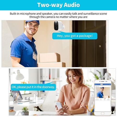كاميرا مراقبة Heegomn 1080P لاسلكية في الهواء الطلق مع كشف الحركة، أضواء كاشفة/إنذار صفارات الإنذار، رؤية ليلية ملونة، محادثة ثنائية الاتجاه، كاميرا واي فاي تعمل ببطارية تخزين SD/سحابية مقاومة للماء in Kuwait