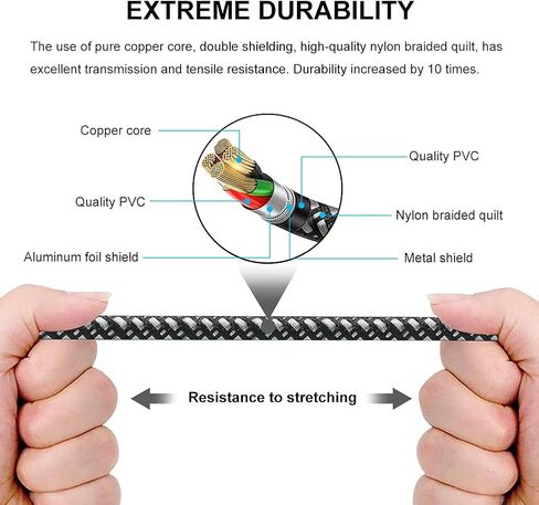 Yeung Qee كابل Aux 3.5 ملم بطول 20 قدمًا، كابل صوت مضفر 3.5 ملم ذكر إلى ذكر سلك صوت ستيريو هاي فاي مساعد لسماعات الرأس والسيارة والهاتف والأجهزة اللوحية وسماعات الرأس والكمبيوتر الشخصي والكمبيوتر المحمول والمزيد (20 قدمًا/6 أمتار) in Kuwait