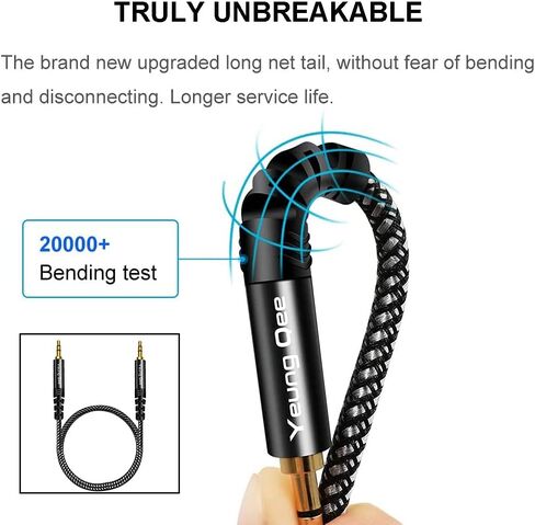 Yeung Qee كابل Aux 3.5 ملم بطول 20 قدمًا، كابل صوت مضفر 3.5 ملم ذكر إلى ذكر سلك صوت ستيريو هاي فاي مساعد لسماعات الرأس والسيارة والهاتف والأجهزة اللوحية وسماعات الرأس والكمبيوتر الشخصي والكمبيوتر المحمول والمزيد (20 قدمًا/6 أمتار) in Kuwait