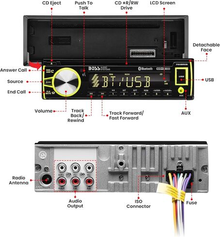 BOSS Audio Systems 750BRGB Single DIN Bluetooth Car Stereo, USB, AUX Input in Kuwait