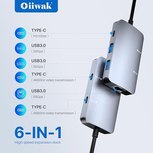 Oiiwak 6-in-1 USB-C Laptop Docking Station in Kuwait