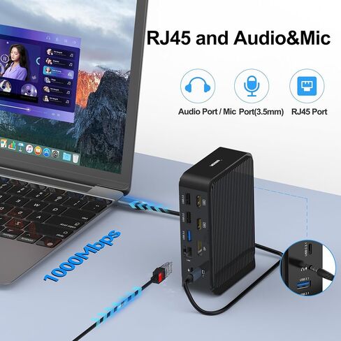 محطة إرساء للكمبيوتر المحمول USB C شاشة ثلاثية، قاعدة USB C 16 في 1 مع HDMI مزدوج 4K، 4K DP، 6X USB-A، 1X USB-C (10 جيجابت في الثانية)، إيثرنت، صوت، 100 وات PD، SD/TF لجهاز MacBook/ أجهزة الكمبيوتر المحمولة Dell/HP/Lenovo/Surface/USB-C in Kuwait