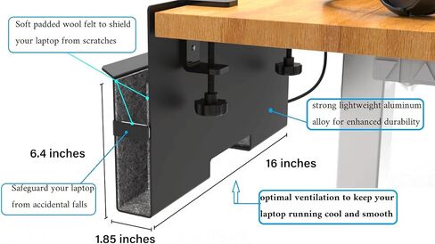 HAVYO Side-Mount Laptop Desk Stand fits: Dell/Acer/ASUS/XPS/MacBook/Surface/Lenovo/HP/Gaming Laptops (up to 16 inches) -Aluminum Made in Kuwait