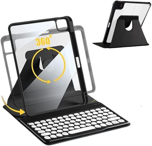حافظة لوحة مفاتيح لجهاز iPad الجيل العاشر 2022، حافظة iPad 10 مع لوحة مفاتيح، غطاء خلفي شفاف دوار مع حامل قلم رصاص ولوحة مفاتيح مستديرة قابلة للفصل لإصدار 2022 A2696 A2757 A2777 (أزرق) in Kuwait