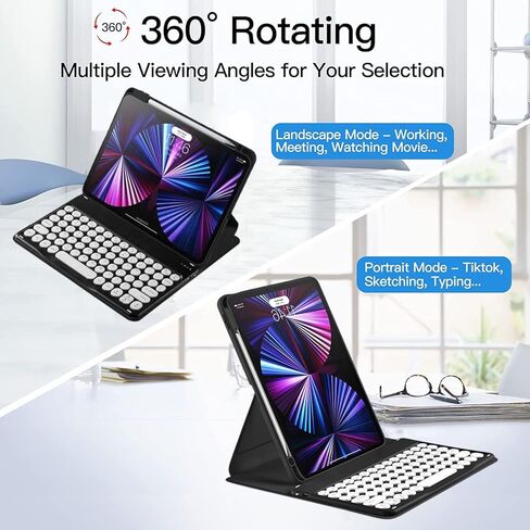 حافظة لوحة مفاتيح لجهاز iPad الجيل العاشر 2022، حافظة iPad 10 مع لوحة مفاتيح، غطاء خلفي شفاف دوار مع حامل قلم رصاص ولوحة مفاتيح مستديرة قابلة للفصل لإصدار 2022 A2696 A2757 A2777 (أزرق) in Kuwait