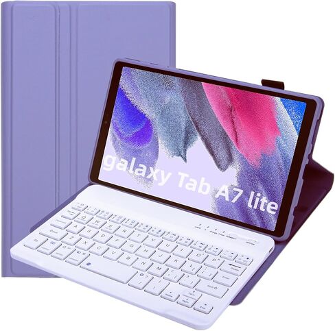 Lrufodya Keyboard Case for Samsung Galaxy Tab A7 Lite 8.7" 2021, Candy Colors Detachable Wireless Keyboard with Slim Cover for Model SM-T220 T225 T227 (Purple) in Kuwait