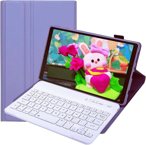 Lrufodya Keyboard Case for Samsung Galaxy Tab A7 Lite 8.7" 2021, Candy Colors Detachable Wireless Keyboard with Slim Cover for Model SM-T220 T225 T227 (Purple) in Kuwait