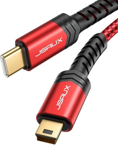 JSAUX Mini USB to USB C Cable, Durable Mini B Charging Cord, 6.6FT, Red in Kuwait