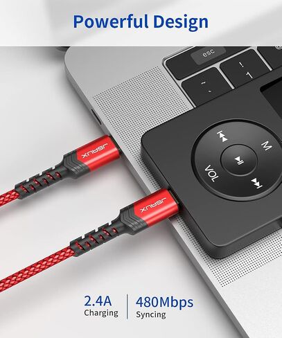 JSAUX Mini USB to USB C Cable, Durable Mini B Charging Cord, 6.6FT, Red in Kuwait