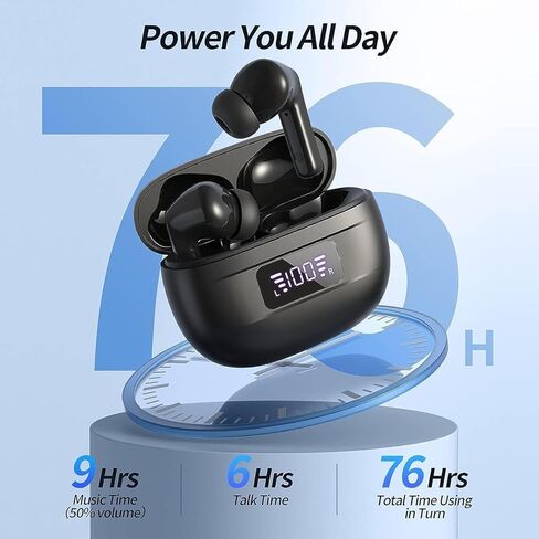 Wireless Ear buds Bluetooth earbuds 76H Playback Noise Cancellation Earbuds Clear Calls Bluetooth headphones Power Display Protable Charging Case Light Weight IPX7 Waterproof Earphones for Android iOS in Kuwait