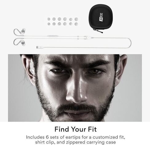 سماعات أذن سلكية رياضية MEE audio M6، سماعات أذن عازلة للضوضاء، سماعات مقاومة للعرق للجري/صالة الألعاب الرياضية/التمرينات مع صوت جهير ديناميكي محسّن، خطافات أذن سلكية للذاكرة، قابس مقبس 3.5 مم (أسود) in Kuwait