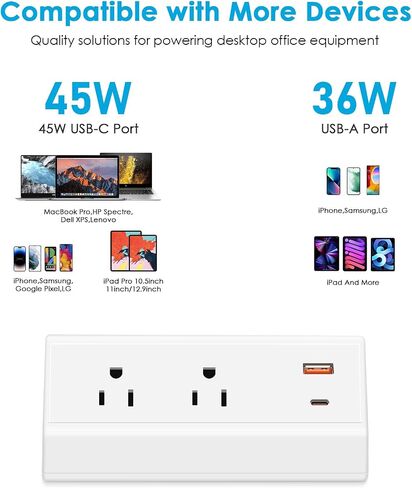 قطاع طاقة مكتب CCCEI مع منفذ شحن سريع USB C بقدرة 18 وات، ومنفذ سطح المكتب بمشبك حماية من زيادة التيار 800J أسود، ومقبس تثبيت على حافة الطاولة بطول 6 أقدام وتناسب حافة سطح الطاولة بسمك 1.6 بوصة. in Kuwait