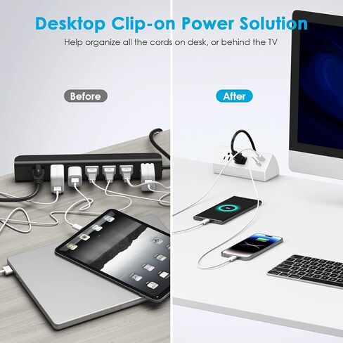قطاع طاقة مكتب CCCEI مع منفذ شحن سريع USB C بقدرة 18 وات، ومنفذ سطح المكتب بمشبك حماية من زيادة التيار 800J أسود، ومقبس تثبيت على حافة الطاولة بطول 6 أقدام وتناسب حافة سطح الطاولة بسمك 1.6 بوصة. in Kuwait