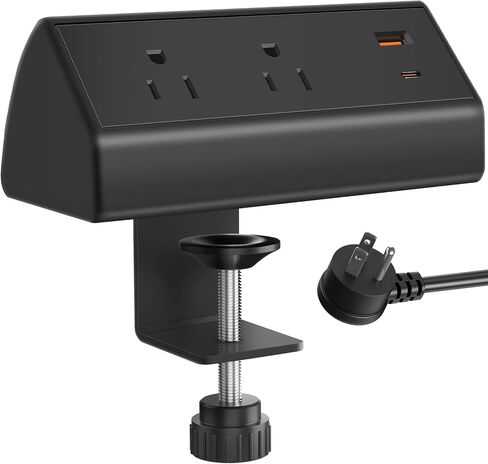 قطاع طاقة مكتب CCCEI مع منفذ شحن سريع USB C بقدرة 18 وات، ومنفذ سطح المكتب بمشبك حماية من زيادة التيار 800J أسود، ومقبس تثبيت على حافة الطاولة بطول 6 أقدام وتناسب حافة سطح الطاولة بسمك 1.6 بوصة. in Kuwait