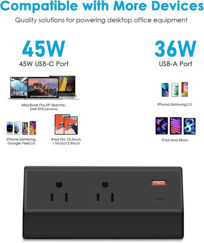 قطاع طاقة مكتب CCCEI مع منفذ شحن سريع USB C بقدرة 18 وات، ومنفذ سطح المكتب بمشبك حماية من زيادة التيار 800J أسود، ومقبس تثبيت على حافة الطاولة بطول 6 أقدام وتناسب حافة سطح الطاولة بسمك 1.6 بوصة. in Kuwait