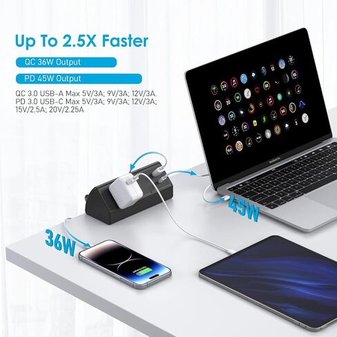 قطاع طاقة مكتب CCCEI مع منفذ شحن سريع USB C بقدرة 18 وات، ومنفذ سطح المكتب بمشبك حماية من زيادة التيار 800J أسود، ومقبس تثبيت على حافة الطاولة بطول 6 أقدام وتناسب حافة سطح الطاولة بسمك 1.6 بوصة. in Kuwait