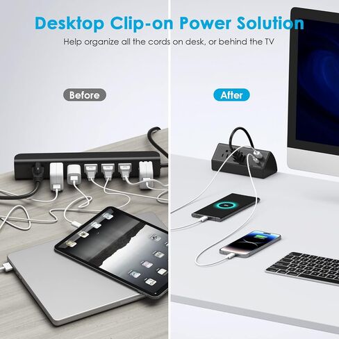 قطاع طاقة مكتب CCCEI مع منفذ شحن سريع USB C بقدرة 18 وات، ومنفذ سطح المكتب بمشبك حماية من زيادة التيار 800J أسود، ومقبس تثبيت على حافة الطاولة بطول 6 أقدام وتناسب حافة سطح الطاولة بسمك 1.6 بوصة. in Kuwait